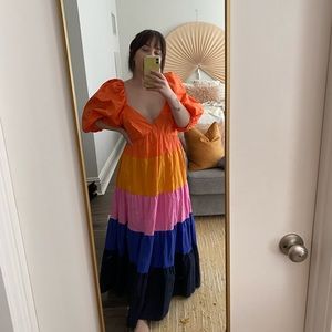 FARM Rio Color Blocking Tiered Maxi Dress